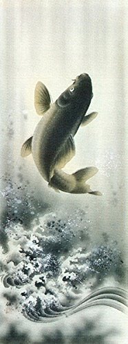 Amazon.co.jp: 加納祥仙『出世鯉』日本画 掛け軸 鯉の滝登り 滝